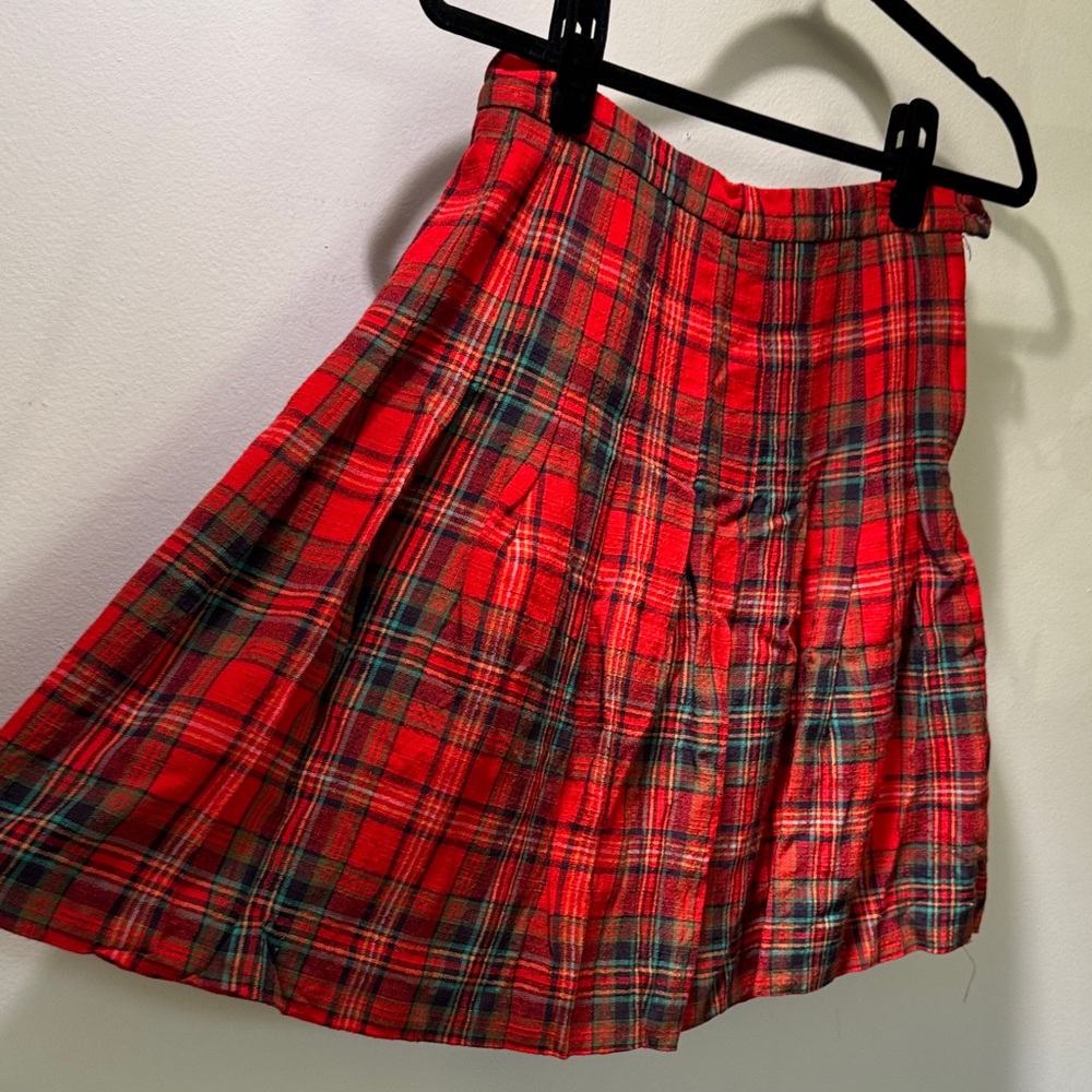 Vintage Vibrant Red Plaid Wool Skirt